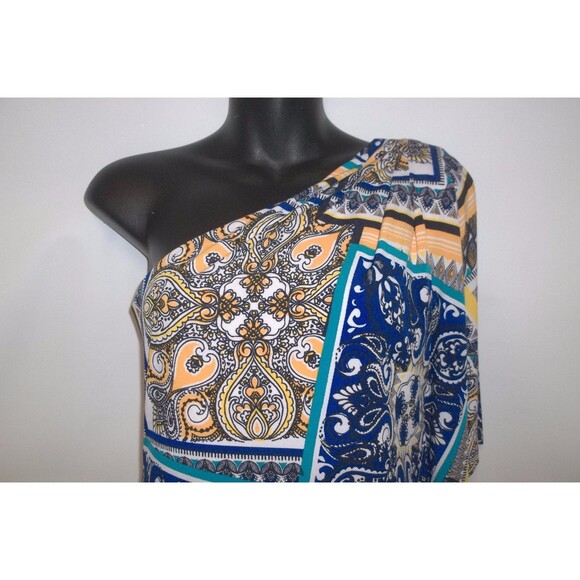 CACHE Multi-Color Floral/Abstracts Print One Shoulder Jersey Knit Dress Size 8 - Picture 2 of 5